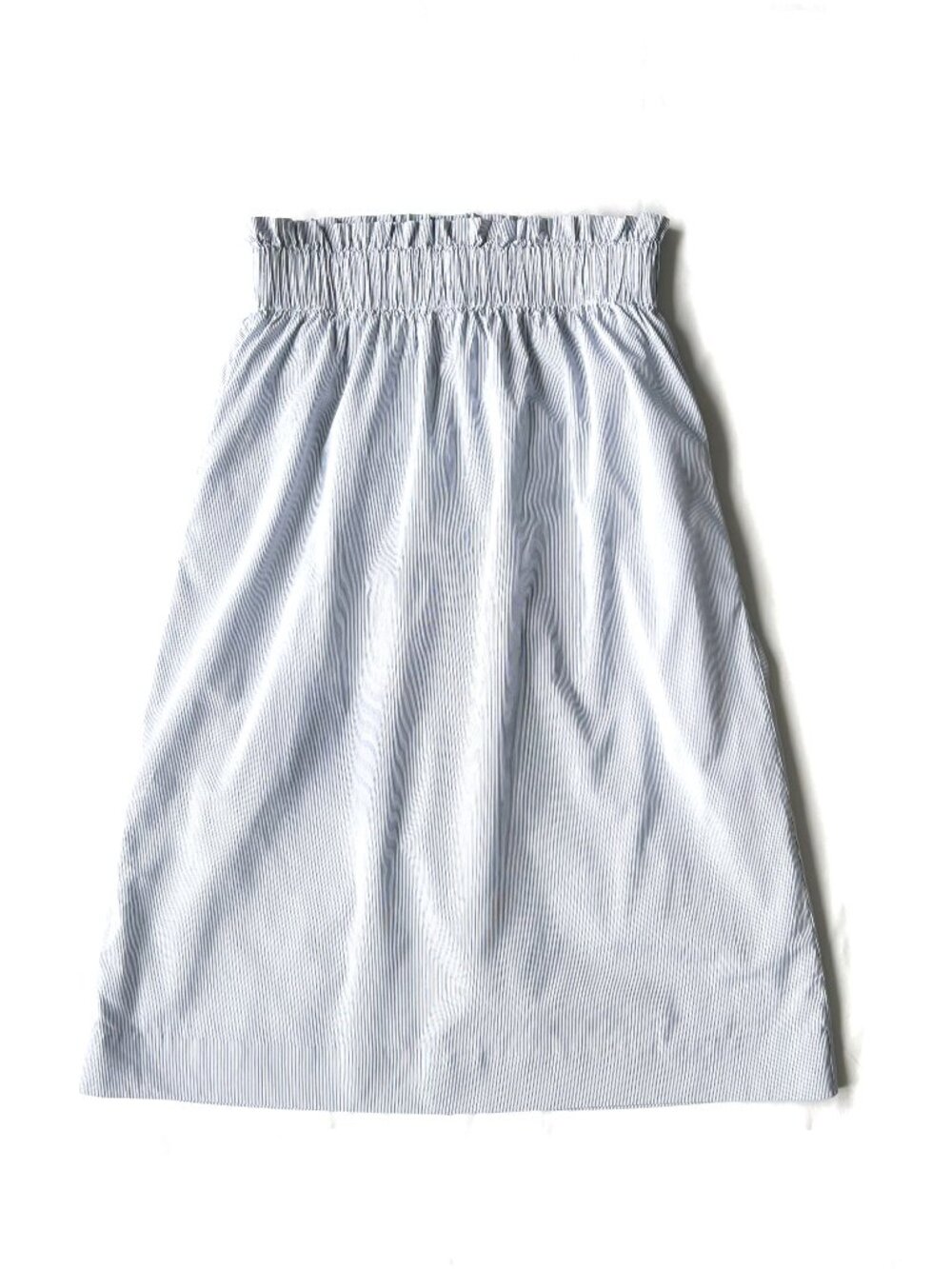 COS blue and white pinstriped A-line midi skirt with pockets